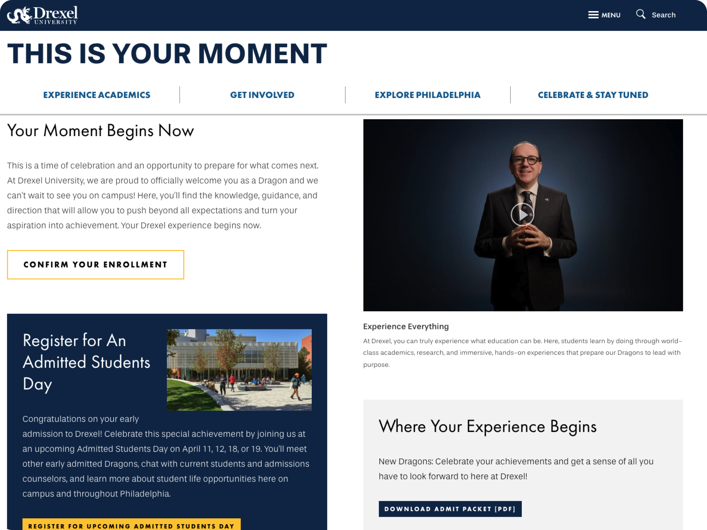 The Promo Moment Website — Drexel University enrollment landing page